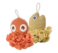 Cartoon Body Wash Sponge - 2 Pack Mesh Bath Loofah Balls, Soft Sea Animal Bath Pouf Set for Kids and Adults, Gentle Body Cleaning Sponges for Shower, Bathing and Daily Bathroom Use at Home or Hotel