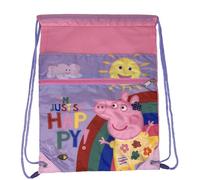 cartoon Bolsa para niños, bolsa con cierre de cordón, bolsillo frontal, mochila escolar, gimnasio, ocio, Peppa Cerdo
