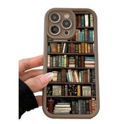 Cartoon Bookshelf Pattern TPU Phone Case, Soft&Cute Cartoon Bookshelf Pattern, For iPhone16/15/14/13pro MAX, Shockproof Silicone Protective Cover 4PCS, For My Bookwarms (Brown,for 16promax)