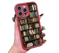 Cartoon Bookshelf Pattern TPU Phone Case, Soft&Cute Cartoon Bookshelf Pattern, For iPhone16/15/14/13pro MAX, Shockproof Silicone Protective Cover 4PCS, For My Bookwarms (Red,for 15plus)
