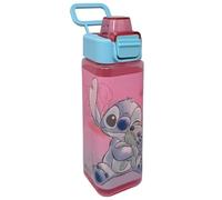 CARTOON Botella cuadrada de plástico reutilizable botella 500 ml apertura a presión accesorio para niños (Stitch)