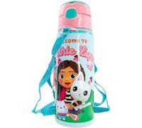 CARTOON Botella de aluminio con pajita Gabby's Dollhouse 600 ml botella con apertura automática para niños