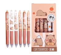 Cartoon Capybara Gel Pens - 6X Retractable Fine Tip Writing Tools, Smooth Ink Roller Stationery Bundle, Adorable Study Accessory Pack | Classroom Reward Giveaway For Students Women Girls Boys