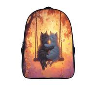 Cartoon Cat Sitting on A Swing Bolsas Niños Con Diseño Transpirable Y Cremallera Warm And Friendly Atmosphere Mochila Escolar Estudiantes Adolescentes Chicos Chicas 16 inch