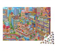 Cartoon City Scene Colourful Psychedelic Pattern 1000 Pcs Jigsaws for Adults The Impossible Challenge Brain Development 70x50cm/1000pcs
