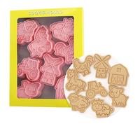 Cartoon Cookie Stamp Cutters - 8pcs Farmhouse Mold Kit, Fun Embossing Pastry Tools, Durable Kitchen Dessert Accessories | Creativee Dough Decorating Equipment, Novelty Baking Supplies Playful