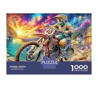 Cartoon Couple Kissing en Motorcycle con Hearts_1 1000 Pzs Cartón Puzzle Motocross Rider en Un Pueblo Mayores Home Relajación Sin Pantalla 38x26cm/1000pcs