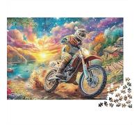 Cartoon Couple Kissing on Motocicleta with Hearts 1000 Piece Recycled Cardboard Motocicleta Rider Art Jigsaw Puzzle Adult Educational Game Activity Great Gift for Men Women Puzzle Collectors 52x38cm