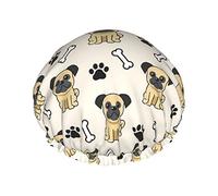Cartoon Cute Pug Dogs Gorros de baño para niños Gorro de pelo Gorros de ducha reutilizables Gorro de ducha suave y elástico para cabello largo Cabello corto Cabello rizado