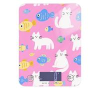 Cartoon Cute White Cats and Fish - Báscula portátil de alimentos digital de 11 libras/1 onzas, 5 kg/5 g, báscula de gramo de cocina con 4 unidades para asar especias Keto (pilas no incluidas)
