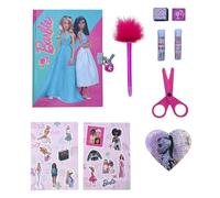 CARTOON Diario secreto para niños con accesorios, Disney, maxi set, bolígrafo, pegatinas, purpurina, sellos, tijeras, candado con 2 llaves (Barbie)