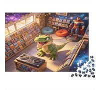 Cartoon Dinosaur Bookstore Puzzle de 1000 Piezas para Adultos Papel Juego Ilustración Acogedora Relajación Familiar Decoración Regalo 52x38cm/1000pcs
