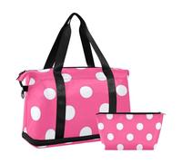 Cartoon Dot Hot Pink Sport Gym Bag llevar en Personal artículo bolsa con bolsa de aseo para viaje 2 unids conjunto, dibujos animados punto rosa caliente, 1 tamaño, Cartoon dot caliente rosa, 1 tamaño,