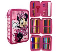 Cartoon Estuche con 3 cremalleras completo de 44 piezas de papelería con múltiples compartimentos para bolígrafos, lápices, colores y rotuladores Giotto para la escuela, Minnie., 19.5 x 12.5 x 7 cm