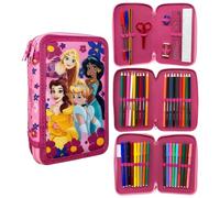 Cartoon Estuche con 3 cremalleras completo de 44 piezas de papelería con múltiples compartimentos para bolígrafos, lápices, colores y rotuladores Giotto para la escuela, 19.5 x 12.5 x 7 cm