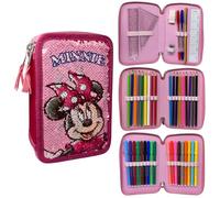 CARTOON Estuche con lentejuelas reversibles 3 cremalleras para la escuela completo 44 piezas de papelería rotuladores Giotto accesorio para niños y adolescentes, Minnie., Estuches