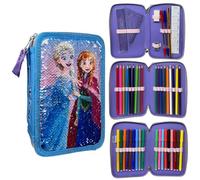 CARTOON Estuche con lentejuelas reversibles 3 cremalleras para la escuela completo 44 piezas de papelería rotuladores Giotto accesorio para niños y adolescentes, Frozen, Estuches