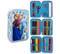 CARTOON Estuche de 3 cremalleras completo 44 piezas papelería multicompartimento bolígrafos lápices colores rotuladores Giotto para la escuela, Frozen, Estuches