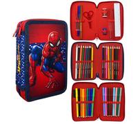 CARTOON Estuche de 3 cremalleras completo 44 piezas papelería multicompartimento bolígrafos lápices colores rotuladores Giotto para la escuela, Spiderman., Estuches