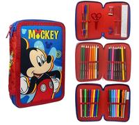 CARTOON Estuche de 3 cremalleras completo de 44 piezas para la escuela, multicompartimento, bolígrafos, lápices, colores, rotuladores Giotto, Mickey Mouse, 20 x 13 x 6 cm, Moderno