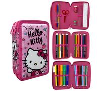 CARTOON Estuche de 3 cremalleras completo de 44 piezas para la escuela, multicompartimento, bolígrafos, lápices, colores, rotuladores Giotto, Hello Kitty, 20 x 13 x 6 cm, Moderno