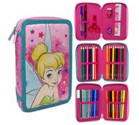 CARTOON Estuche de 3 cremalleras completo de 44 piezas para la escuela, multicompartimento, bolígrafos, lápices, colores, rotuladores Giotto, Campanilla, 20 x 13 x 6 cm, Estuches