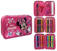 CARTOON Estuche de 3 cremalleras completo de 44 piezas para la escuela, multicompartimento, bolígrafos, lápices, colores, rotuladores Giotto, Minnie., 20 x 13 x 6 cm, Moderno
