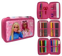 CARTOON Estuche de 3 cremalleras completo de 44 piezas para la escuela, multicompartimento, bolígrafos, lápices, colores, rotuladores Giotto, Barbie, Moderno