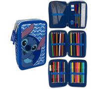 CARTOON Estuche de 3 cremalleras con lápices y rotuladores Giotto, Stitch Blue, 20 x 13 x 6 Cm, Portalápices