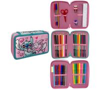 CARTOON Estuche de 3 cremalleras, juego completo con lápices y rotuladores Giotto, Stitch E Angel, 20 x 13 x 6 Cm, Portalápices