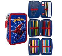 CARTOON Estuche de 3 cremalleras para la escuela completo 44 piezas de papelería bolígrafo Papermate rotuladores Giotto accesorio para niños y adolescentes, Spiderman., 20 x 13 x 6 cm, informal