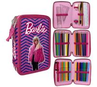 CARTOON Estuche de 3 cremalleras para la escuela completo 44 piezas de papelería bolígrafo Papermate rotuladores Giotto accesorio para niños y adolescentes, Barbie, Estuches