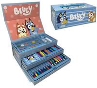 CARTOON Estuche de color Bluey y Bingo para niños, conjunto de 52 piezas de colores y papelería, caja con cajones, kit de dibujo y pintura