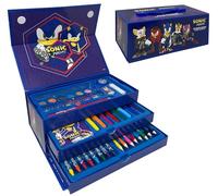 Cartoon - Estuche de color para niños Sonic Knuckles Tails Set 52 piezas de colores y papelería caja con cajones kit dibujo y pintura