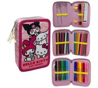 CARTOON Estuche escolar 3 cremalleras triple multicompartimento completo 44 piezas colores giotto papelería para niños, Hello Kitty 1, Organizador de bolso