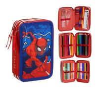 CARTOON Estuche escolar 3 cremalleras triple multicompartimento completo 44 piezas colores giotto papelería para niños, Spiderman., 19.5 x 6.5 x 19.5 cm, Estuches