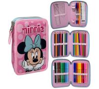 CARTOON Estuche escolar 3 cremalleras triple multicompartimento completo 44 piezas colores giotto papelería para niños, Minnie 1, Organizador de bolso