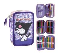 CARTOON Estuche escolar 3 cremalleras triple multicompartimento completo 44 piezas colores giotto papelería para niños, Kuromi, Organizador de bolso