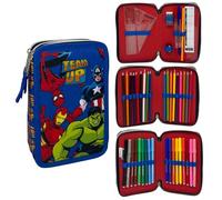 CARTOON Estuche escolar 3 cremalleras triple multicompartimento completo 44 piezas colores giotto papelería para niños, Los Vengadores, Organizador de bolso