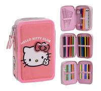 CARTOON Estuche escolar 3 cremalleras triple multicompartimento completo 44 piezas colores giotto papelería para niños, Hello Kitty, Estuches