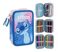 CARTOON Estuche escolar 3 cremalleras triple multicompartimento completo 44 piezas colores giotto papelería para niños, Stitch 1, Organizador de bolso