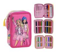 CARTOON Estuche escolar 3 cremalleras triple multicompartimento completo 44 piezas colores giotto papelería para niños, Barbie, Estuches