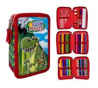 CARTOON Estuche multicompartimento con 3 cremalleras para la escuela, 44 piezas, bolígrafos, lápices de colores, rotuladores Giotto, Dinosaurios, Estuches