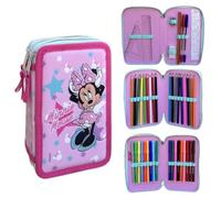 CARTOON Estuche multicompartimento con 3 cremalleras para la escuela, 44 piezas, bolígrafos, lápices de colores, rotuladores Giotto, Minnie., Estuches
