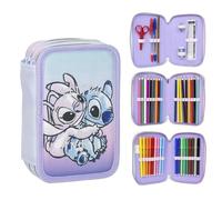 CARTOON Estuche multicompartimento estuche 3 cremalleras para la escuela completo bolígrafos lápices colores rotuladores, Stitch&angel, Estuches