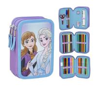 CARTOON Estuche multicompartimento estuche 3 cremalleras para la escuela completo bolígrafos lápices colores rotuladores, Frozen (1), Compacto y colorido con personajes de Frozen