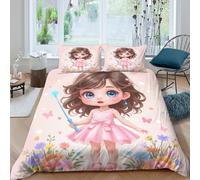 cartoon fairy style Funda de Edredón Microfibra 3 Piezas Impresión 3D Cierre de dibujo animado fairy estilo Funda Edredon Fundas de Almohada Lavables Transpirable for niños Single（140x200cm）