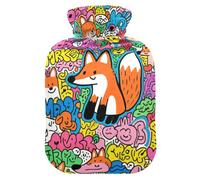 Cartoon Fox Art Doodle - Bolsa de agua caliente con tapa suave, bolsas de agua caliente de 1 litro para artritis