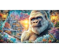Cartoon-Gorilla-Interacting-with-Rainbow-Hummingbirds-in-Flowers Puzzle Adultos 1000 Piezas Papel Reciclado Juego Familiar Divertido Desafiante para decoración Mural 70x50/1000pcs