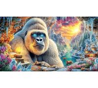 Cartoon-Gorilla-Interacting-with-Rainbow-Hummingbirds-in-Flowers Puzzle Familiar 1000 Piezas Papel Reciclado Desafiante y Divertido para Adultos 70x50/1000pcs